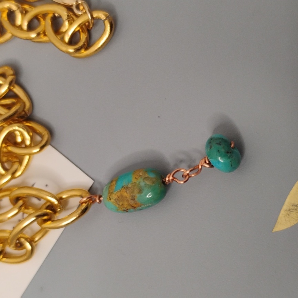 Genuine Kingman turquoise gold link chain necklace - Picture 9 of 9